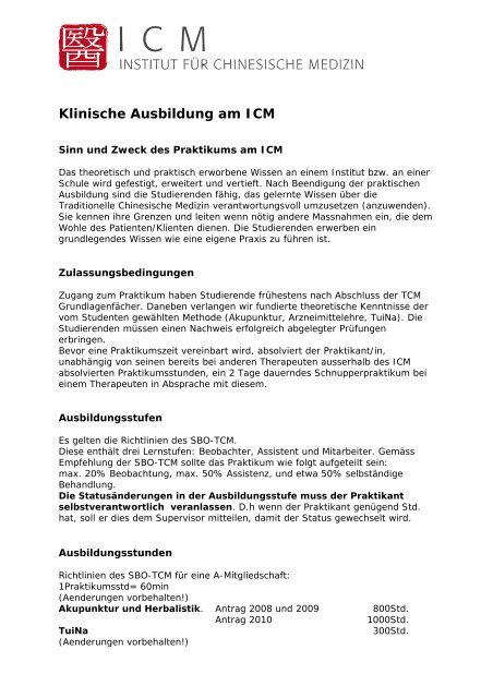 Klinische Ausbildung am ICM - Institut für Chinesische Medizin ICM ...