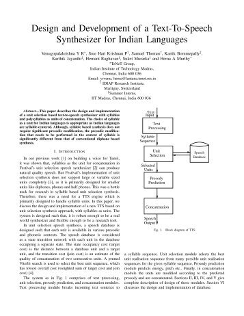 Design and Development of a Text-To-Speech - Idiap Research ...