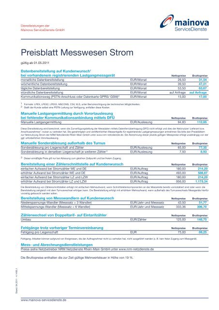 Preisblatt Messwesen Strom - Die Mainova ServiceDienste GmbH