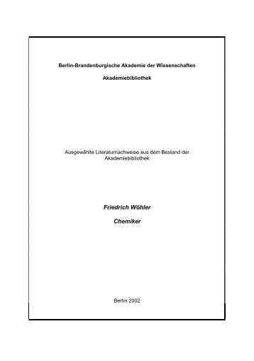 Friedrich Wöhler Chemiker - Akademiebibliothek - Berlin ...