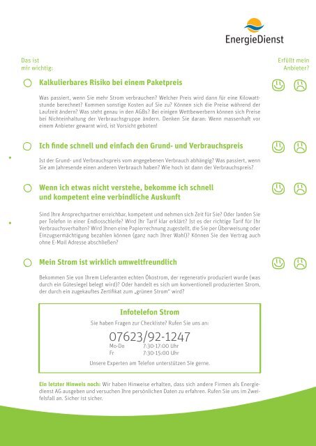 Strom-Checkliste 07623/92-1247 - Energiedienst AG