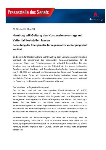 Hamburg will Geltung des Konzessionsvertrags mit Vattenfall ...