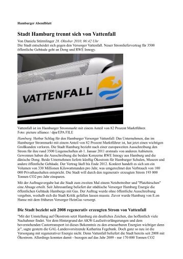 Stadt Hamburg trennt sich von Vattenfall - Unser Netz