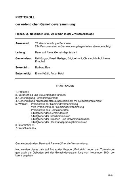 GV Protokoll November 2005 - Iffwil