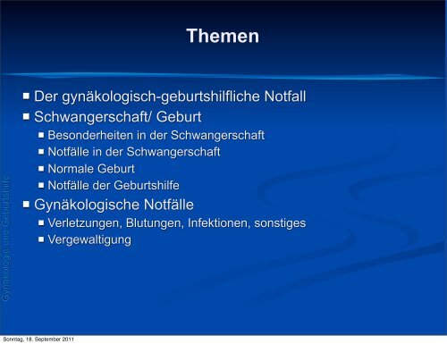 achkunde Rettungsdienst, Gynäkologie und Geburtshilfe