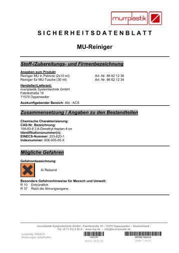 S I C H E R H E I T S D A T E N B L A T T MU-Reiniger - Murrplastik ...