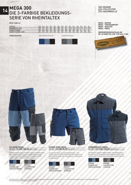 Rheintaltex Berufsbekleidung Katalog 2011/2012