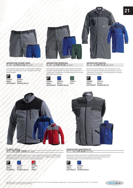 Rheintaltex Berufsbekleidung Katalog 2011/2012