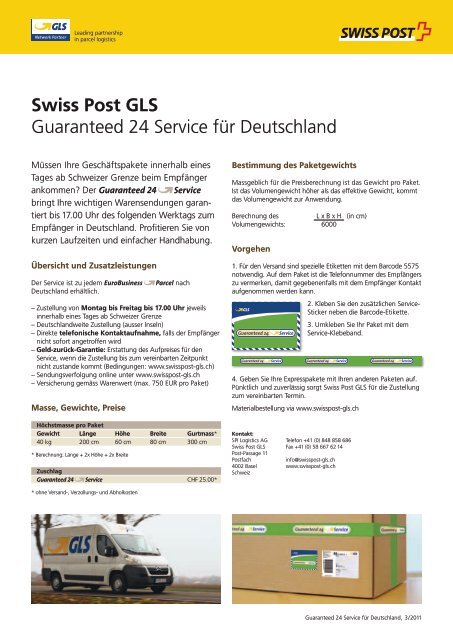 Swiss Post GLS Guaranteed 24 Service für Deutschland