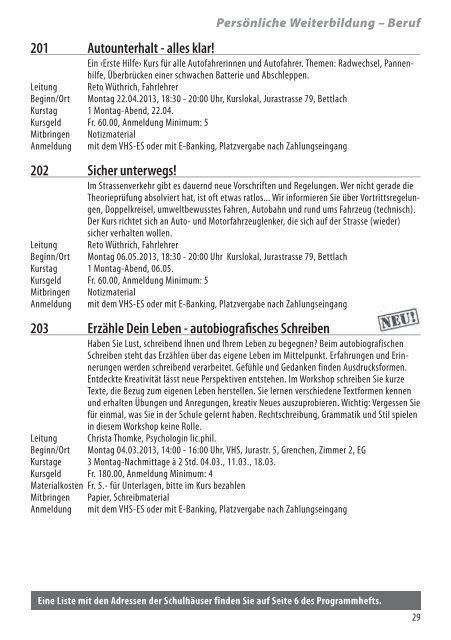 Kursprogramm 1. Semester Februar – Juli 2013 - Volkshochschule ...