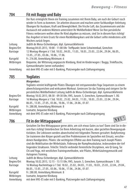 Kursprogramm 1. Semester Februar – Juli 2013 - Volkshochschule ...