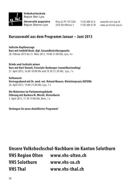 Kursprogramm 1. Semester Februar – Juli 2013 - Volkshochschule ...