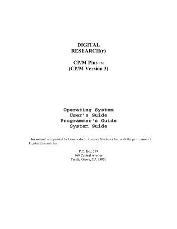 DIGITAL RESEARCH(r) CP/M Plus TM (CP/M Version 3) Operating ...