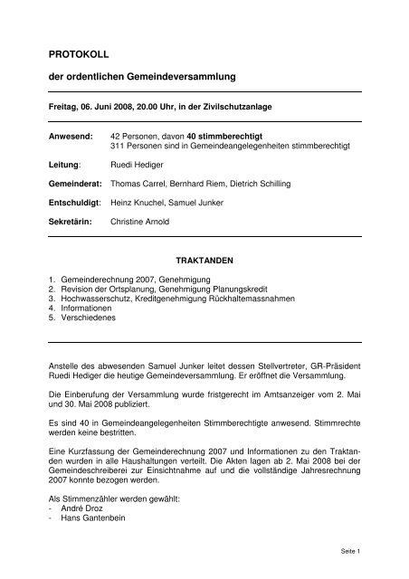 Gemeindeversammlung vom 06.06.2008 - Iffwil