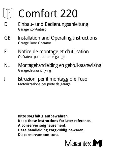 Comfort 220 Marantec Notice