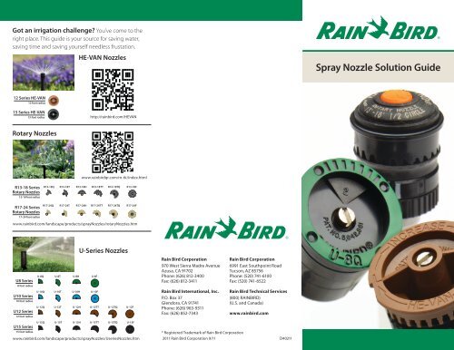 Rain Bird 1800 Nozzle Chart