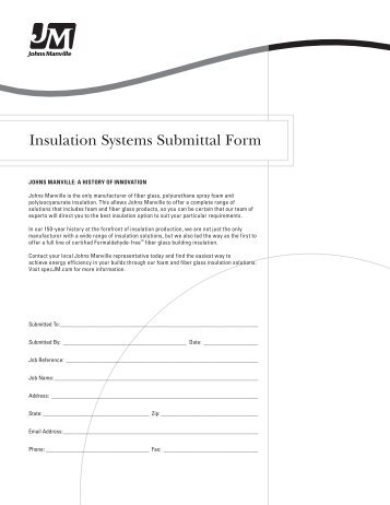 Building Insulation Submittal Form - Johns Manville Building ...