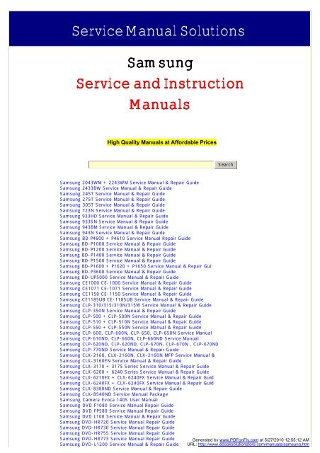 Service Manual Solutions Samsung Service and Instruction Manuals