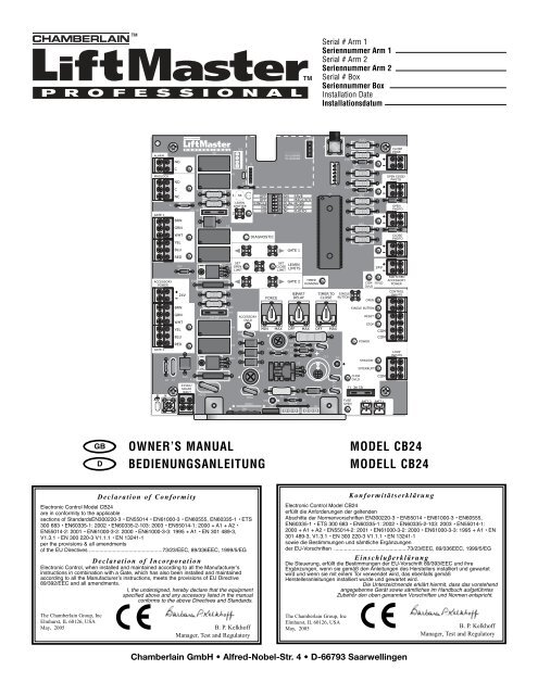 owner's manual model cb24 bedienungsanleitung ... - liftmaster.de