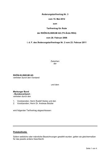 Änderungstarifvertrag Nr. 3 TV-Ärzte RKA - Marburger Bund