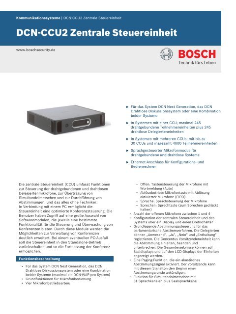 DCN‑CCU2 Zentrale Steuereinheit - Bosch Security Systems