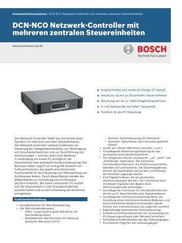 DCN‑NCO Netzwerk-Controller mit - Bosch Security Systems