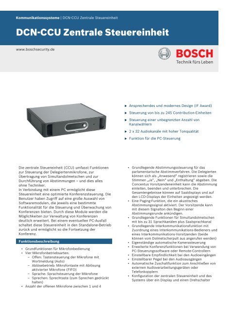 DCN‑CCU Zentrale Steuereinheit - Bosch Security Systems