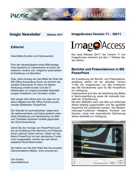 Imagic Newsletter - Imagic Bildverarbeitung AG