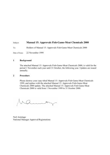 Manual 15: Approvals Fish-Game-Meat Chemicals 2000 - FoodSafety
