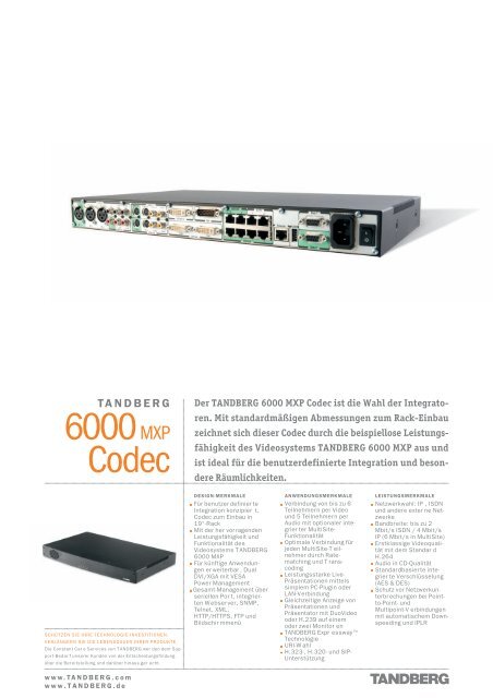 Datenblatt Videokonferenz System Tandberg 6000mxp Integrator