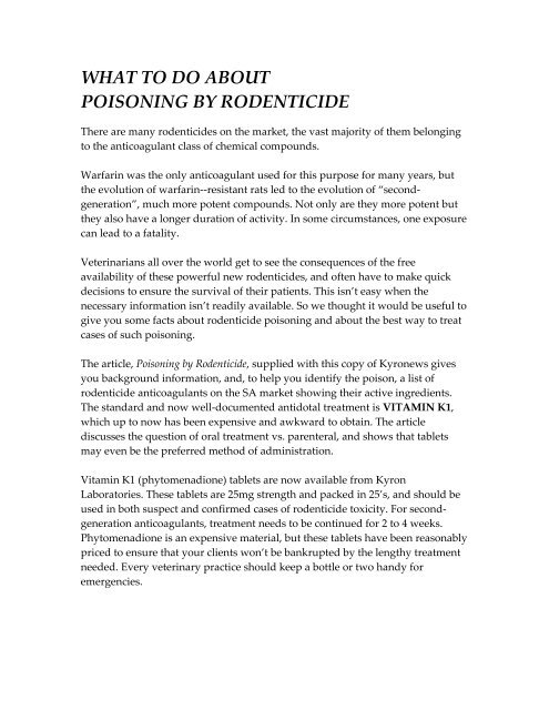 What to do About Poisoning by Rodenticide - Kyron Laboratories