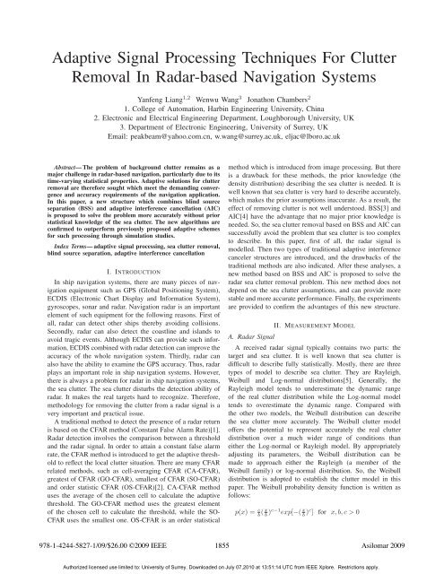 Adaptive signal processing techniques for clutter removal in radar ...