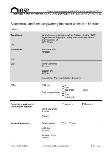 Aufenthalts- und Betreuungsvertrag - IGSP