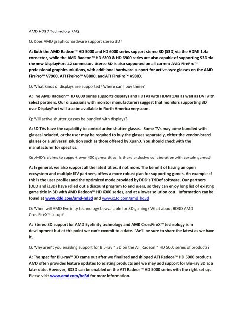 Amd Hd3D Technology Faq Q: Does Amd Graphics Hardware ...