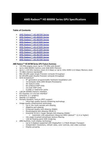 AMD Radeon™ HD 8000M Series GPU Specifications