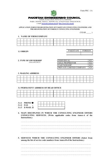 New Consulting Registration Form - Pakistan Engineering Council