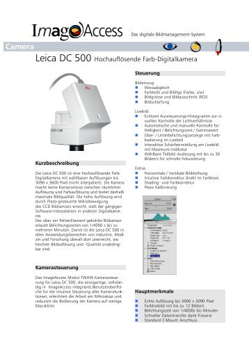 Leica DC 500 Hochauflösende Farb ... - Imagic Bildverarbeitung AG