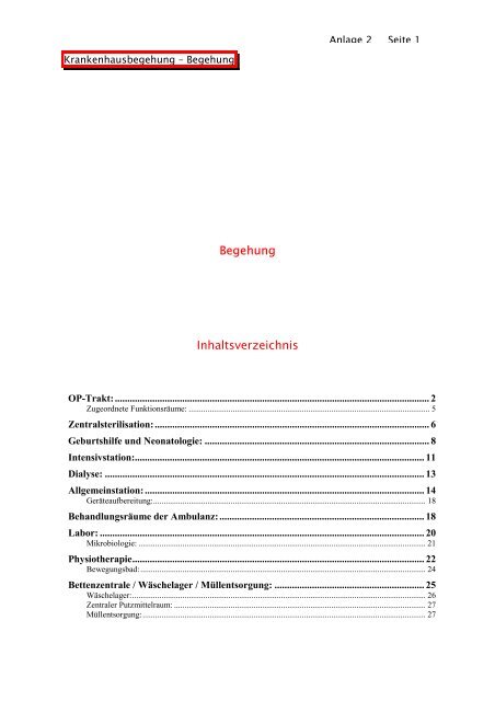 Checkliste Krankenhausbegehung Durch Die Gesundheitsbehorde