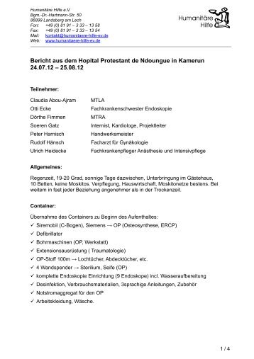 Einsatzbericht von Dr. Soeren Gatz 24.07. - Humanitäre Hilfe eV