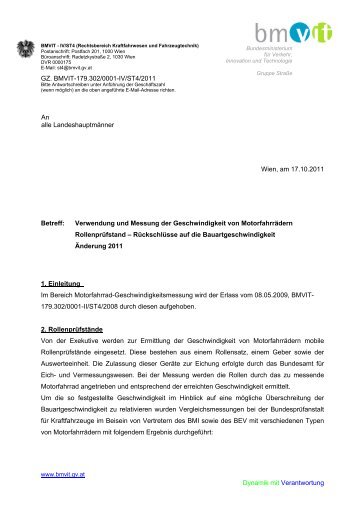 Erlass: Verwendung und Messung der Geschwindigkeit von ...