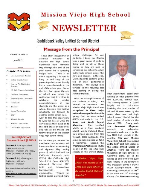 Newsletter Summer Ii 2 Saddleback Valley Unified School District