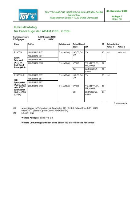 Umrüstkatalog für OPEL-Fahrzeuge - Opel-Niedersachsen