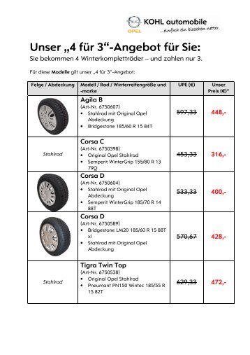 Produktinfo Winterkomplettraeder 4 fuer 3-neu - Kohl