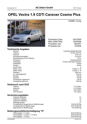 OPEL Vectra 1.9 CDTI Caravan Cosmo Plus - Autohaus AE-Dittert in ...