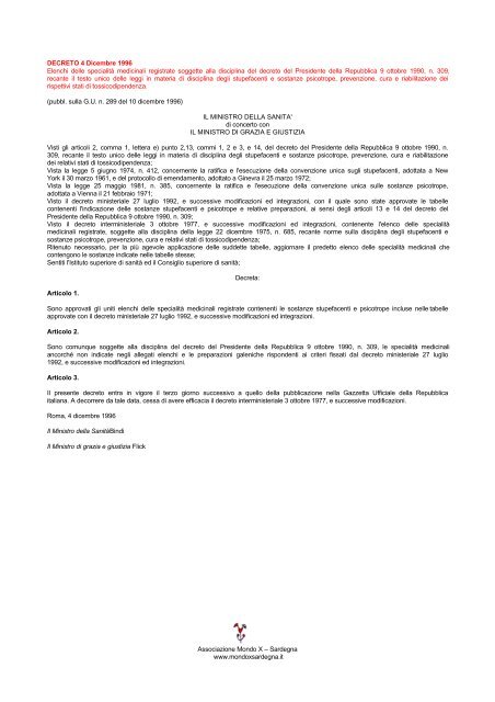 Decreto Ministeriale 4 Dicembre 1996 - Mondo X - Sardegna