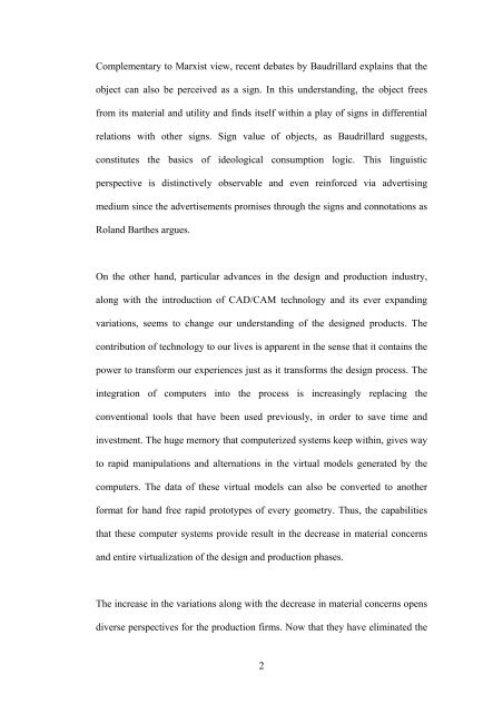 virtualization of design and production a thesis - Bilkent University