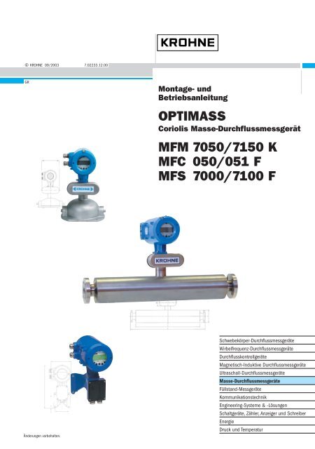 OPTIMASS MFM 7050/7150 K MFC 050/051 F MFS 7000/7100 F