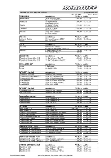 Schauff Preisliste 2013 - Fahrradfabrik Schauff