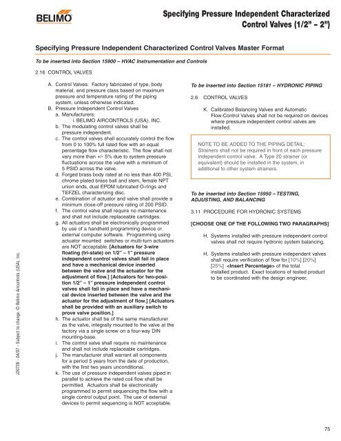 Technical Documentation Pressure Independent Characterized ...