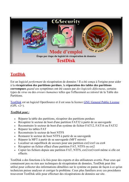 TÉLÉCHARGER TESTDISK WIN.EXE TESTDISK WIN.EXE